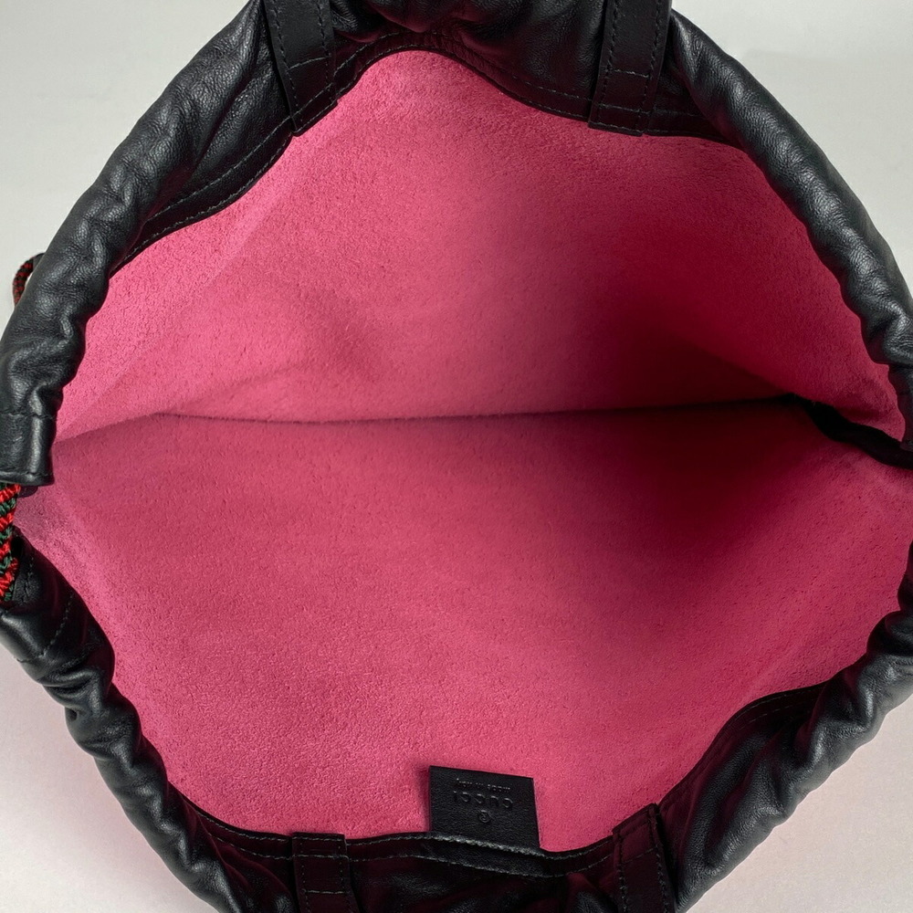 Gucci Black Backpack Drawstring Knapsack Pink Lea… - image 6